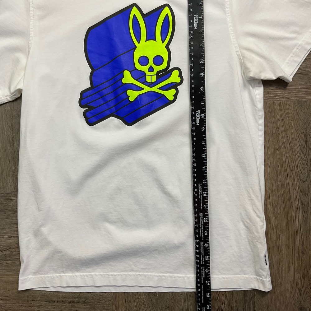 Psycho Bunny Pima Cotton Graphic Skull T-Shirt Mens 5 White Neon Medium Tennis - Picture 8 of 8